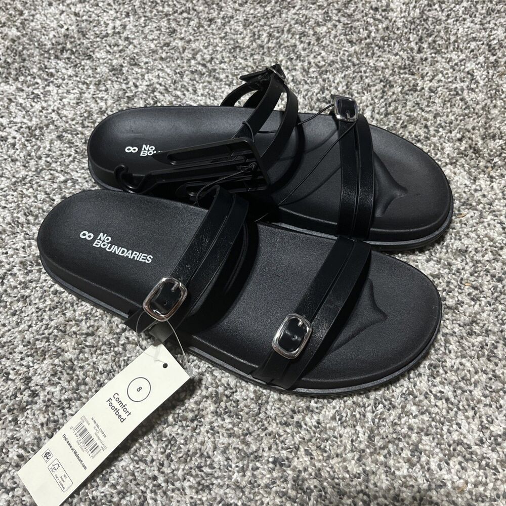 No Boundaries Women's Strappy footbed Sandals Black Size 8